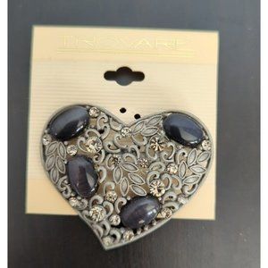 NOS Vintage Trovare Rhinestone & Gem Embellished Heart Shaped Brooch